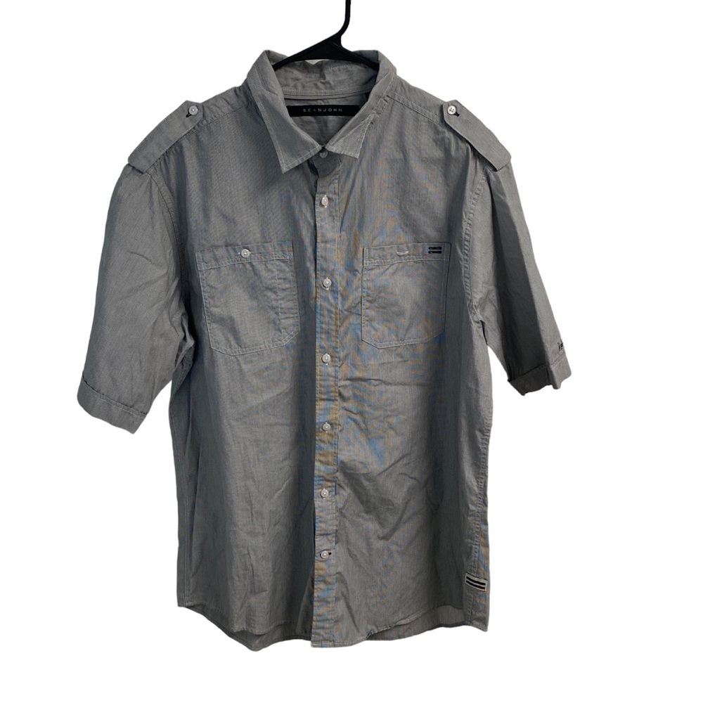 Sean John mens gray button down short sleeve shirt size XL